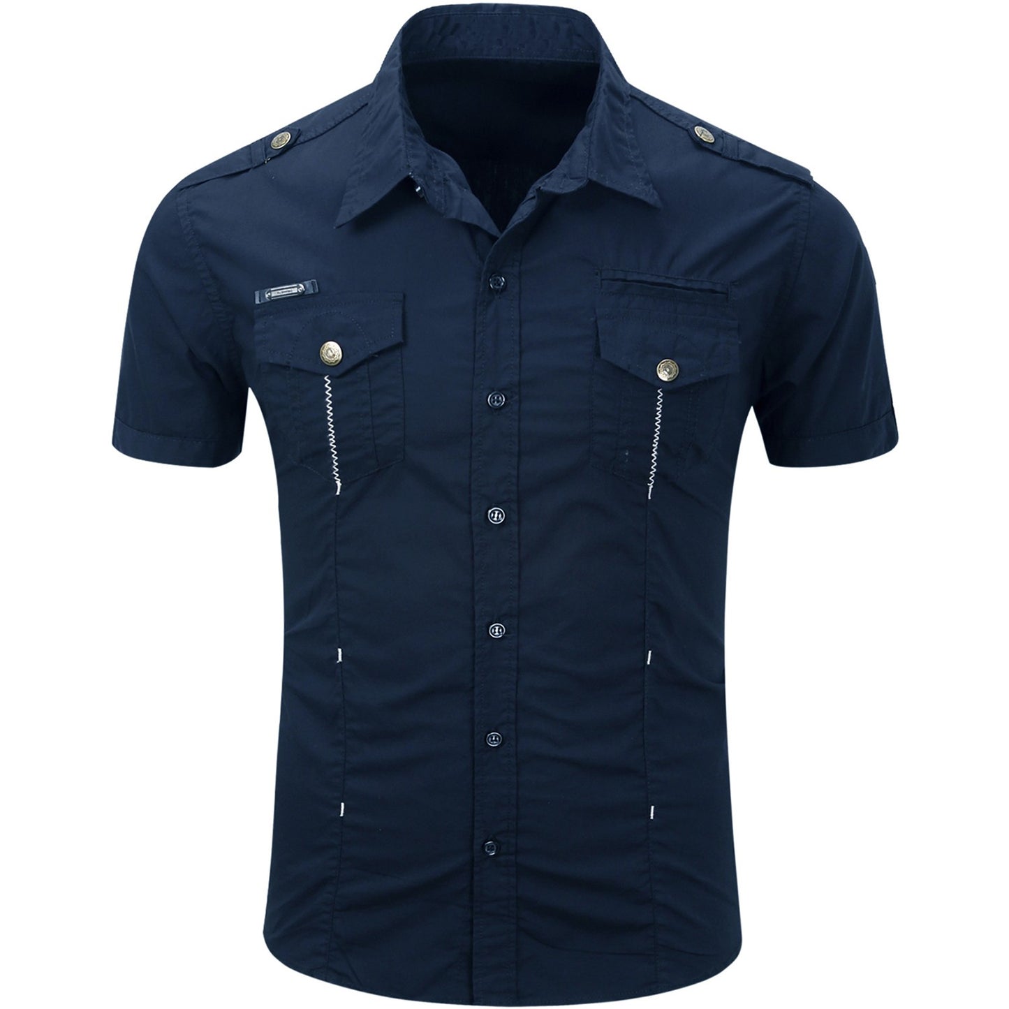 New Fashion 2025 Men's Casual 100% Cotton Military Tactical Shirt Summer Short Sleeve Solid Color Cargo Work Shirts with Pocket
