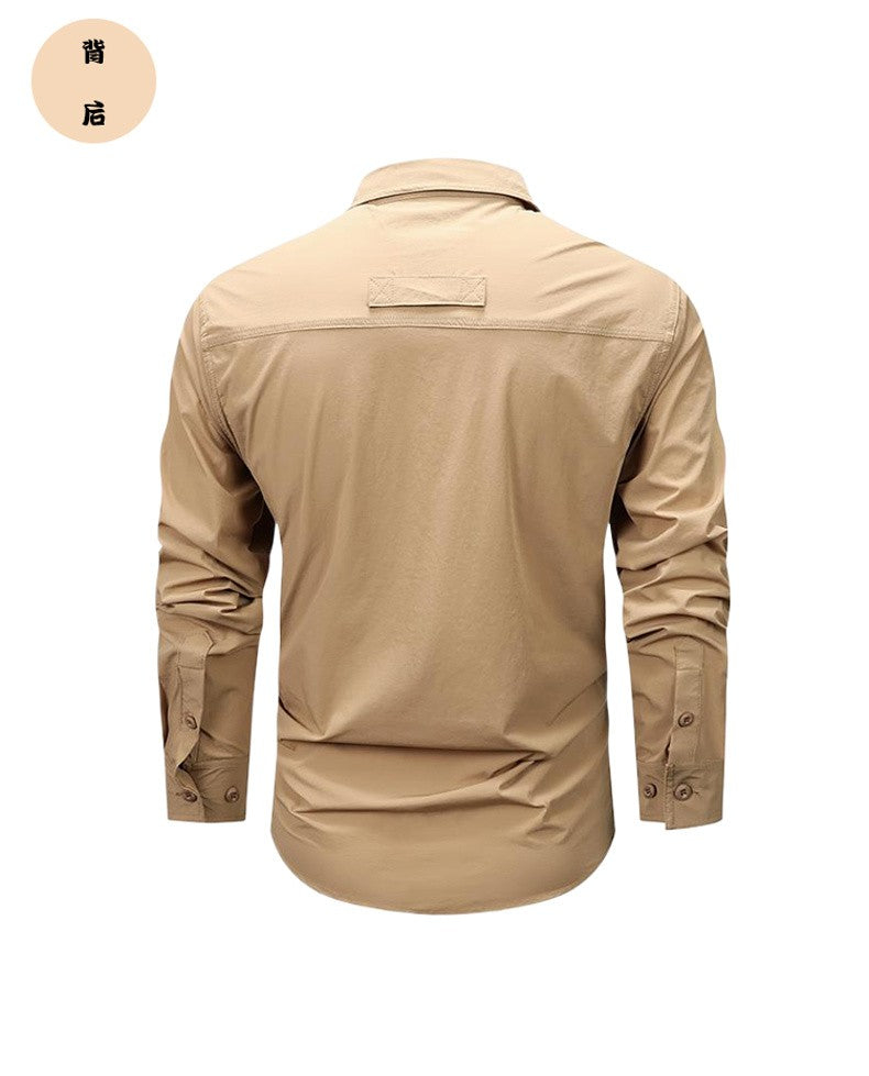 Spring Autumn Men's Shirts Tactical Work Long Sleeve Shirt Tops Outdoor Casual Multi-pocket Camp Hike Cargo Long-sleeved Shirts