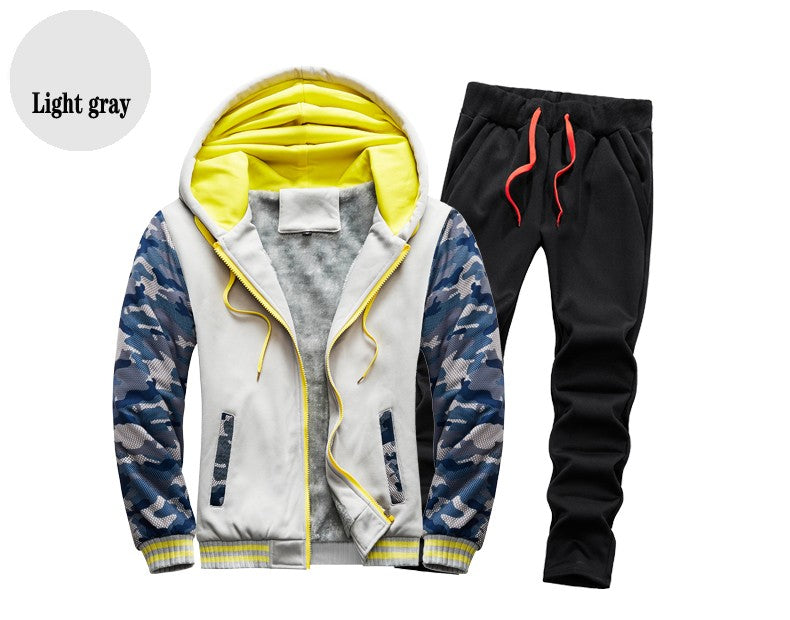 Winter Sports Jacket Pants Suits Men's Coats Trousers Sets Thicken Thermal Hoodies Set Camouflage Tracksuit Sweatshirts