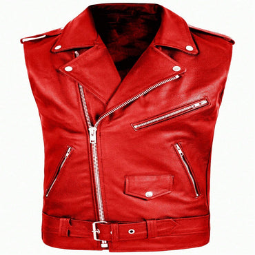 Black Color M-4xl Sizes Men's Sleeveless PU Leather Vest Style Motorcycle Jacket with Pockets Zipper Men Coats