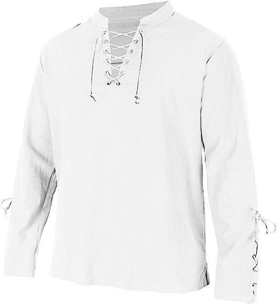 Cotton Linen Shirts for Men Medieval Costume Beach Tops Shirt Pull on Male Loose Casual Streetwear Cosplay Long Sleeve