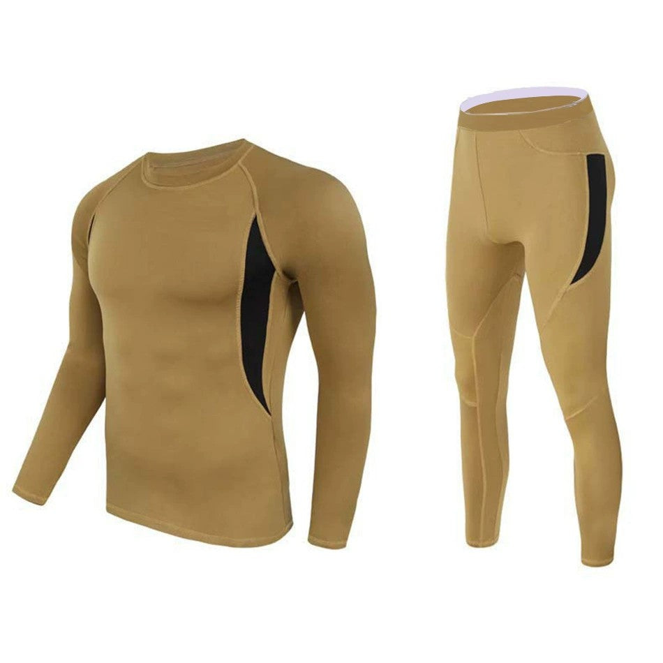 Men's Winter Thermal Fleece Tracksuit for Outdoor Training Quick Dry Camouflage Tactical Uniforms Slim Fit Running Underwear Set