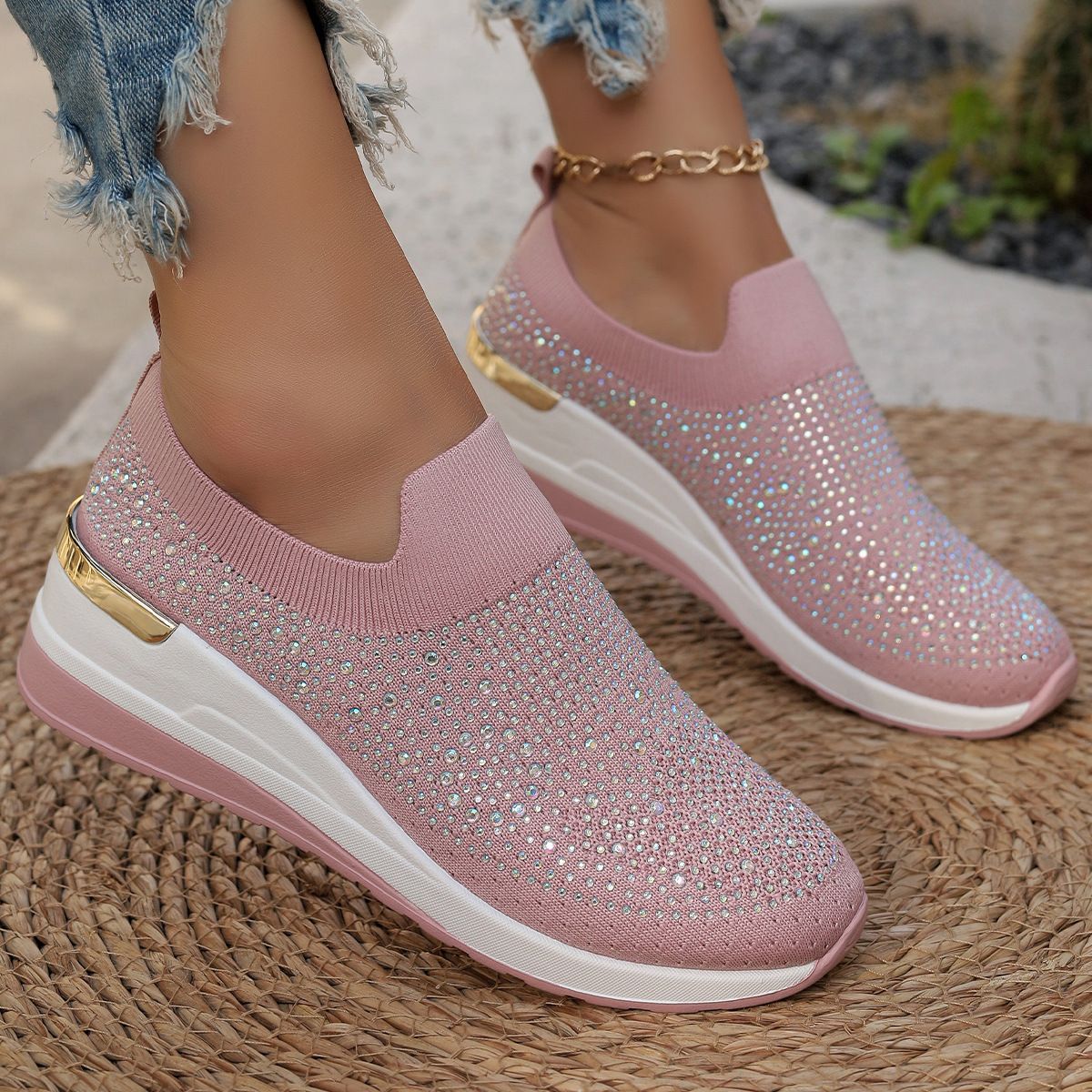 Women Wedges Platform Sneakers Autumn Fashion Round Toe Casual Sports Slip-on Shoes Woman Non Slip Vulcanized Shoes Plus Size 44