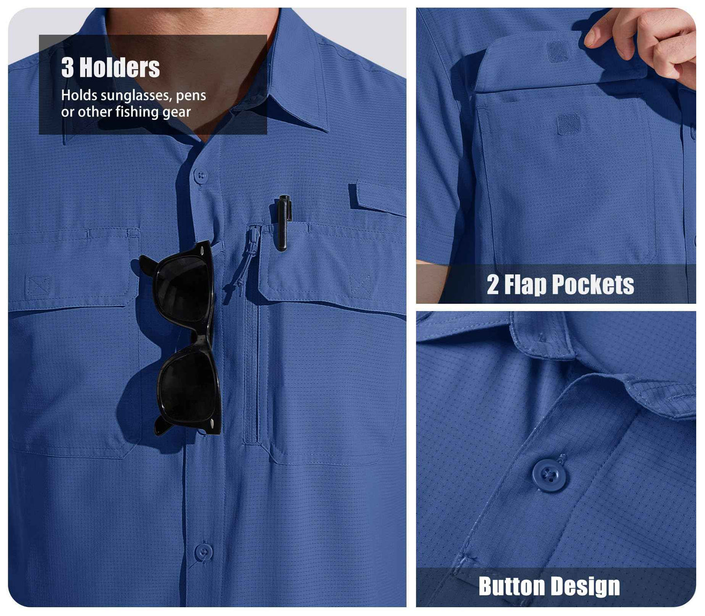TACVASEN Quick Dry Short Sleeve Shirts Men's UPF 50+ Sun Protection Work Cargo Shirts Mesh Breathable Hiking Fishing Shirts Man