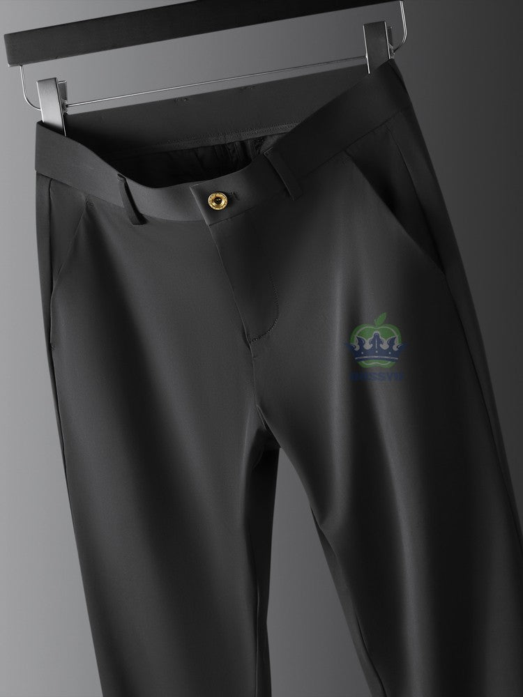 High Stretch Fabric Summer Thin Ice Silk Business Pants Men Elastic Waist Classic Work Office Formal Suit Trousers Plus Size 40