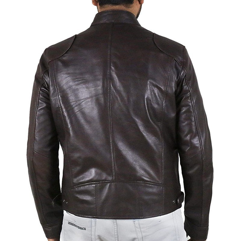 Men' s Retro Leather Jacket Stand Collar Biker Jacket Slim fit Multi-Pocket Coat Autumn Winter Outwear