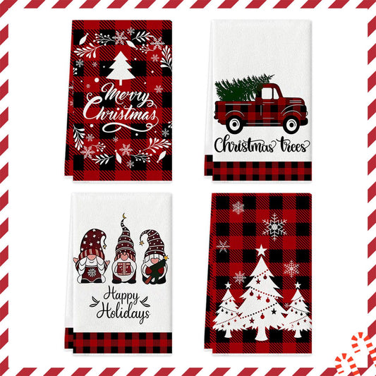 4/6pcs Christmas Kitchen Towel Set, Buffalo Checkered Dishcloths, Soft and Comfortable Winter Truck Farmhouse Tea Towels Joe,