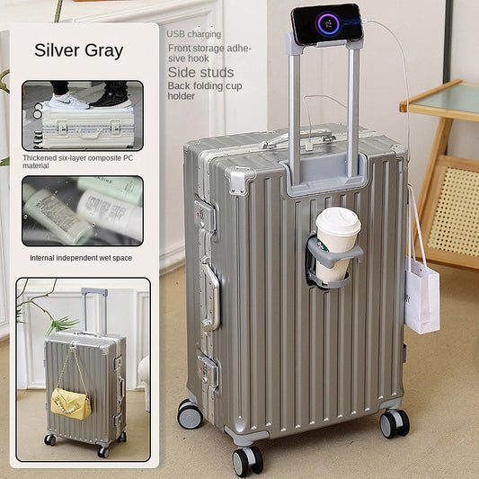 New Suitcase 30 inch Aluminium Frame USB Charging Luggage Carrier 28 inch Boardable 20 inch Travel Suitcase with Cup Holder