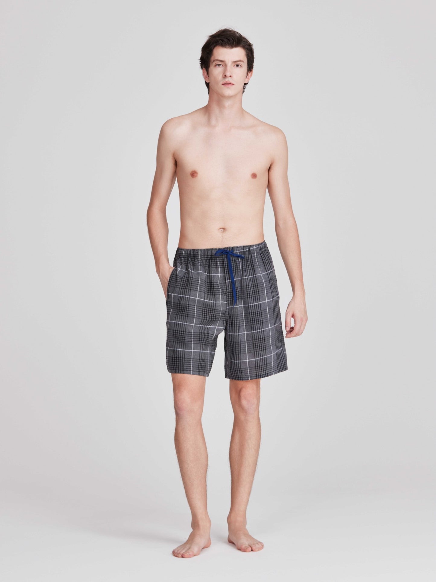 3pcs Mens Pajama Pants Woven 100% Cotton Classic Plaid Shorts Sleepwear Casual Comfortable with Button and Drawstring Pockets