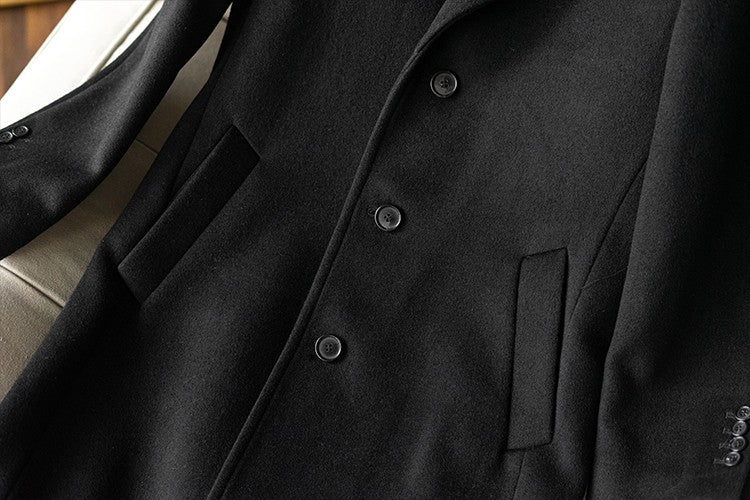 Mauroicardi Autumn Winter Long Warm Black Trench Coat Men Single Breasted Luxury Wool Blends Overcoat 2022 High Quality Clothing