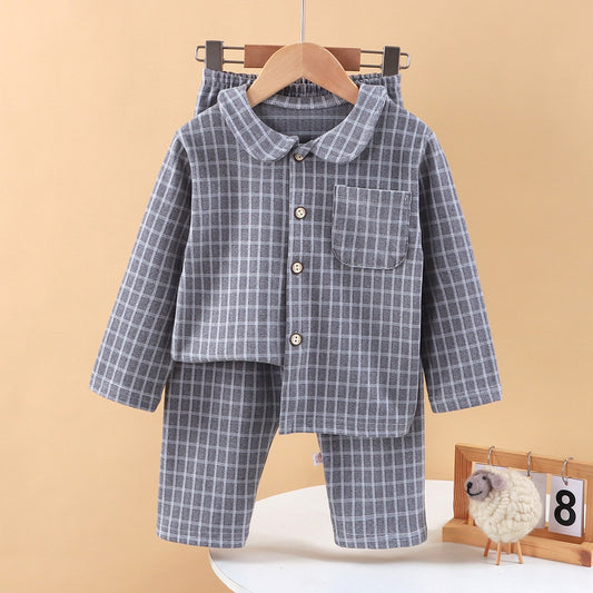 Kids Pajamas Set Autumn Winter Plaid Print Long-sleeved Top + Trousers 2-piece Loose Pajama Children's Pajamas Home Clothes