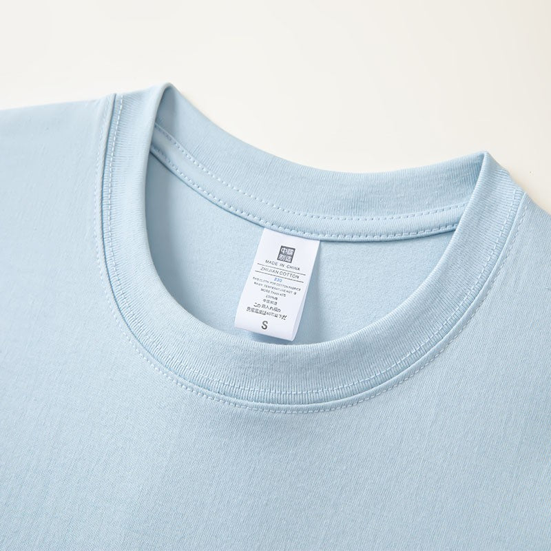 230g Men's Oversized Thick Round Neck T-shirt Summer Short Sleeved T-shirt Pure Cotton Solid Color Top Casual Versatile T-shirt