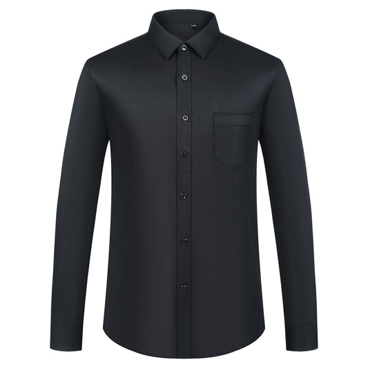 Men's Sleek Stretch Long Sleeve Button Up Shirts with Chest Pocket, Solid Color Formal Business Wrinkle Free Menswear Clothing