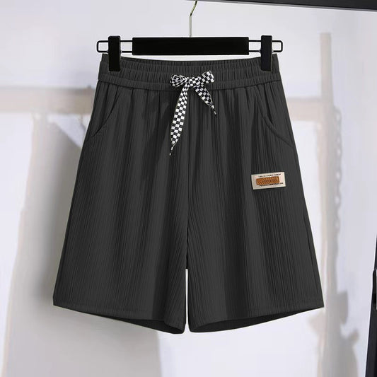 Ice silk shorts, women's summer thin slim, loose high-waisted straight mid pants, casual wide-leg pants, cropped pants