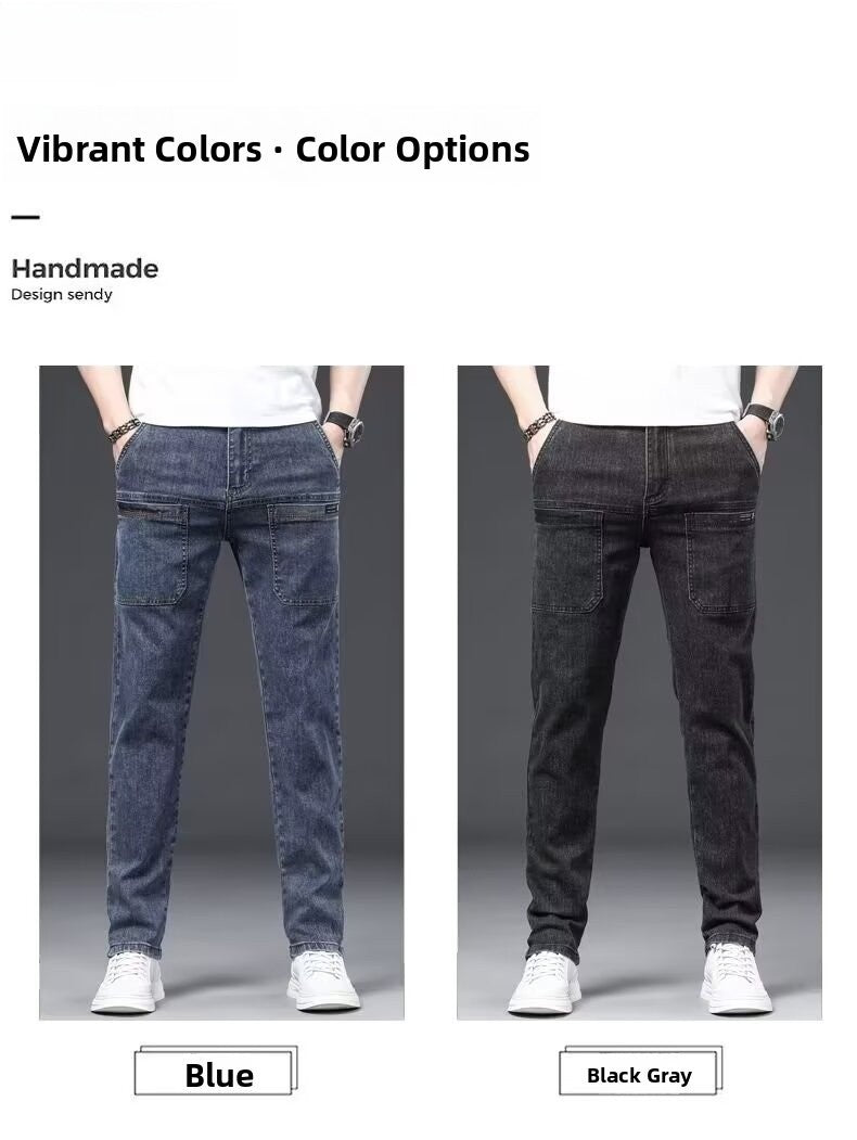 Men's Slim Fit Straight Leg Denim Jeans Flame Retardant Stretch Autumn Thin Faionable Long Pants Casual Wear Youth Sle