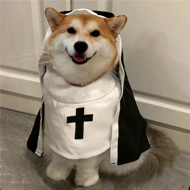 Roupas de Gato de Halloween com Fantasia de Freira e Estampa de Cruz de Jesus para Cães Pequenos Engraçado Bonito Vestido de Festa Macacão para Animais de Estimação Acessórios para Gatos