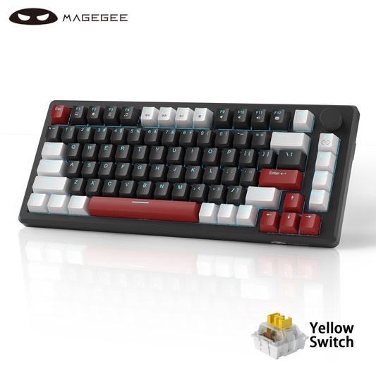 Teclado Mecânico Gamer MageGee 75% com Knob, Teclado Gamer com Fio Retroiluminado Azul Switch Vermelho/Amarelo para PC Windows