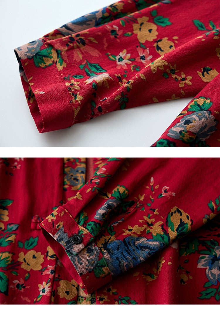 Chinese Style Men's Long-sleeved Printed Shirt, Single-breasted Stand-up Collar Shirts, Fashion Casual Top Camisas, Size M-6XL