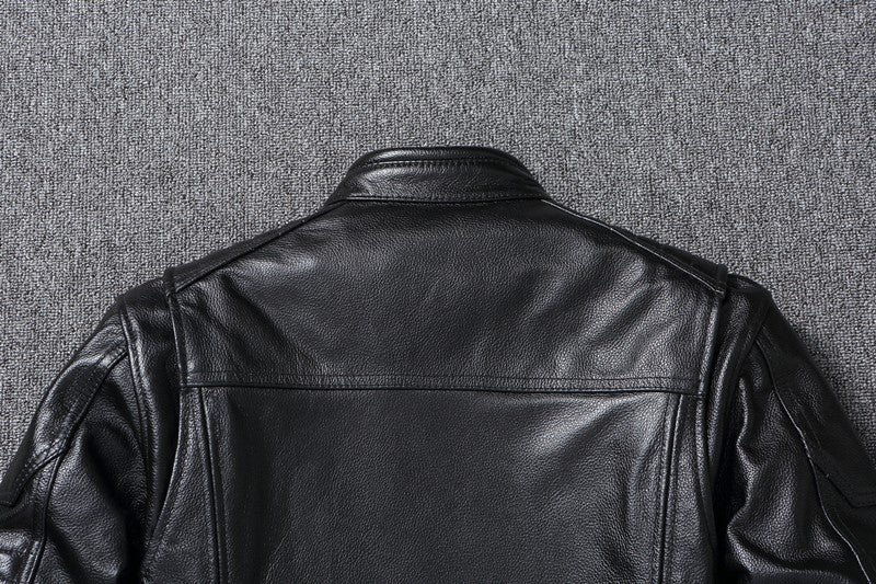 Men's Natural Leather Jacket First Layer Calfskin Stand Collar Motorcycle Jacket Retro Brown Cowhide Jacket Men‘s Biker Clothes