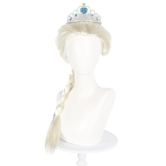Long Platinum Blonde Synthetic Cosplay Wig - Snow Queen Style with Braid for Halloween & Dress-Up (Elsa Inspired)