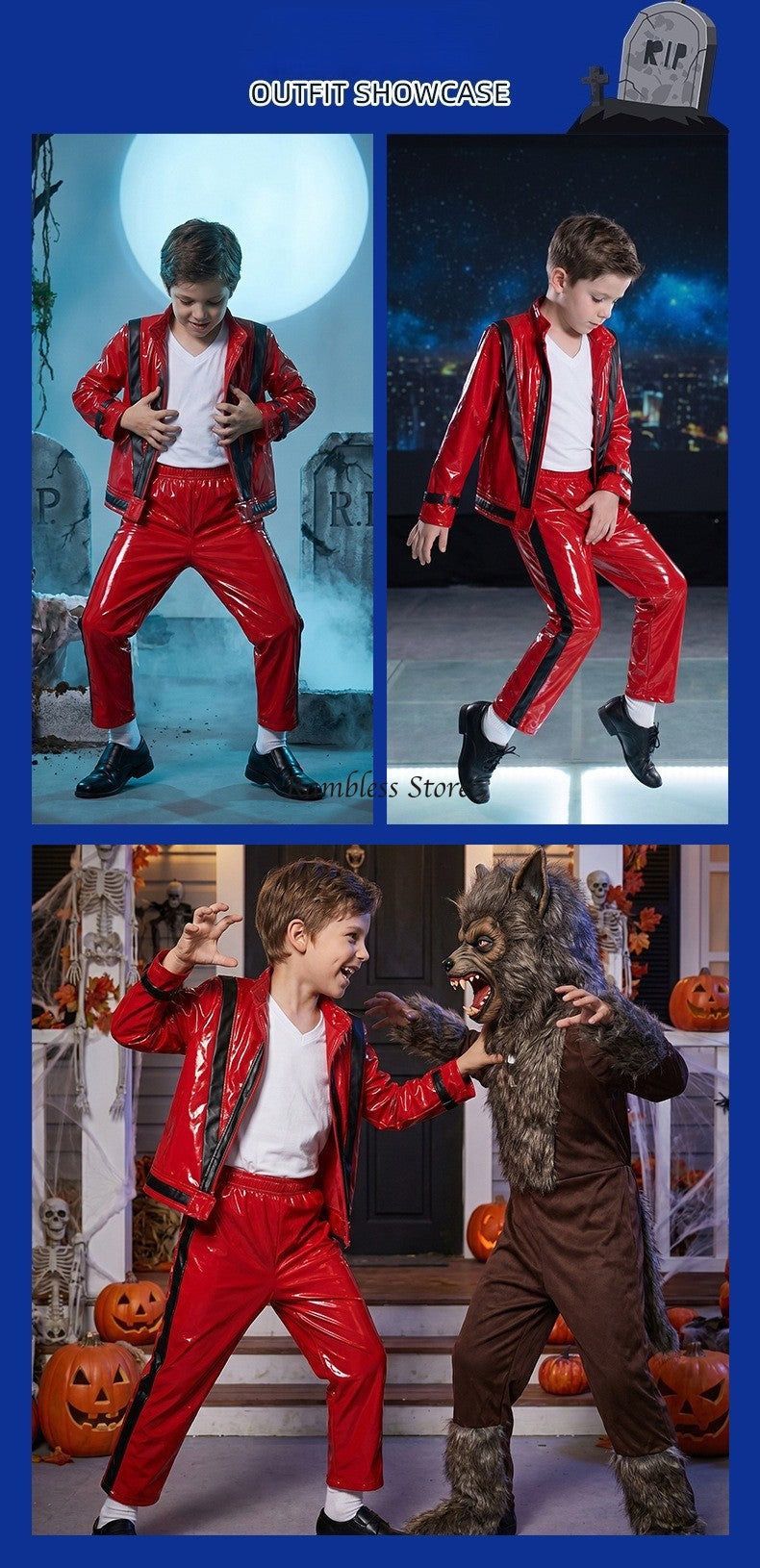 Red Jackets for Michael Jackson Cos Dancing Clothes Children Kids Halloween Purim MJ Dancer King Cos Performance Suits
