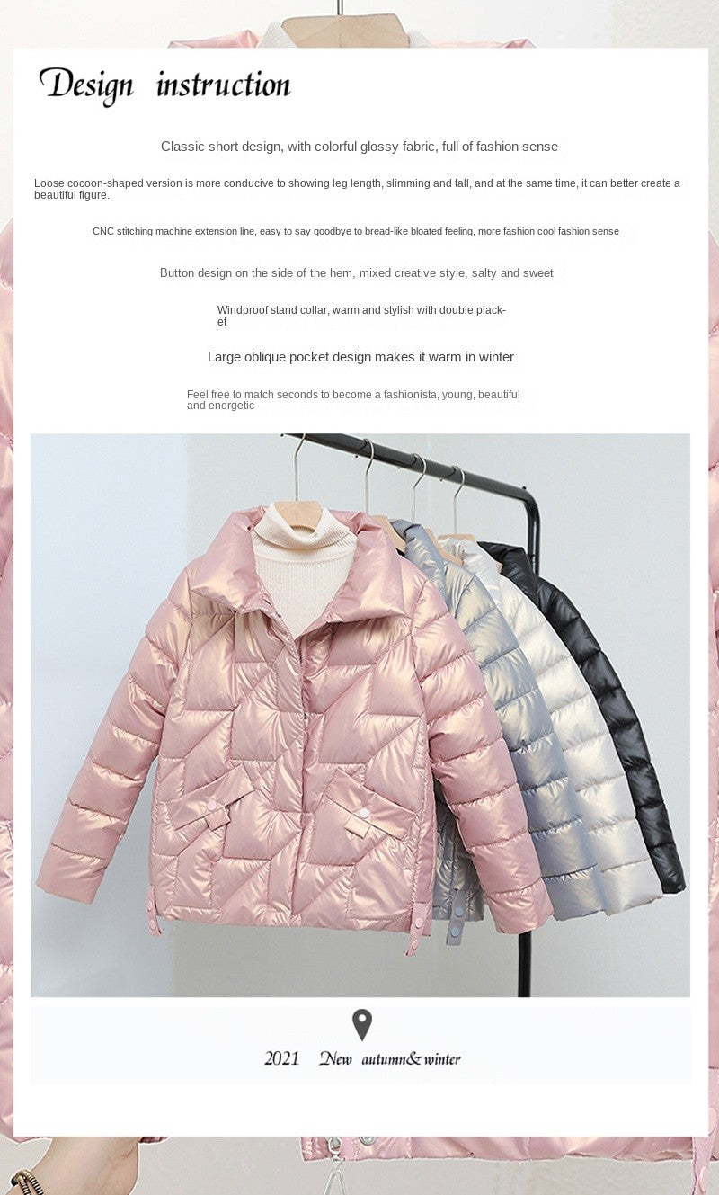 Women Jacket Winter Parkas Female 2023 New Glossy Down Cotton Jackets Stand Collar Casual Warm Parka Short Coat Female Outwear