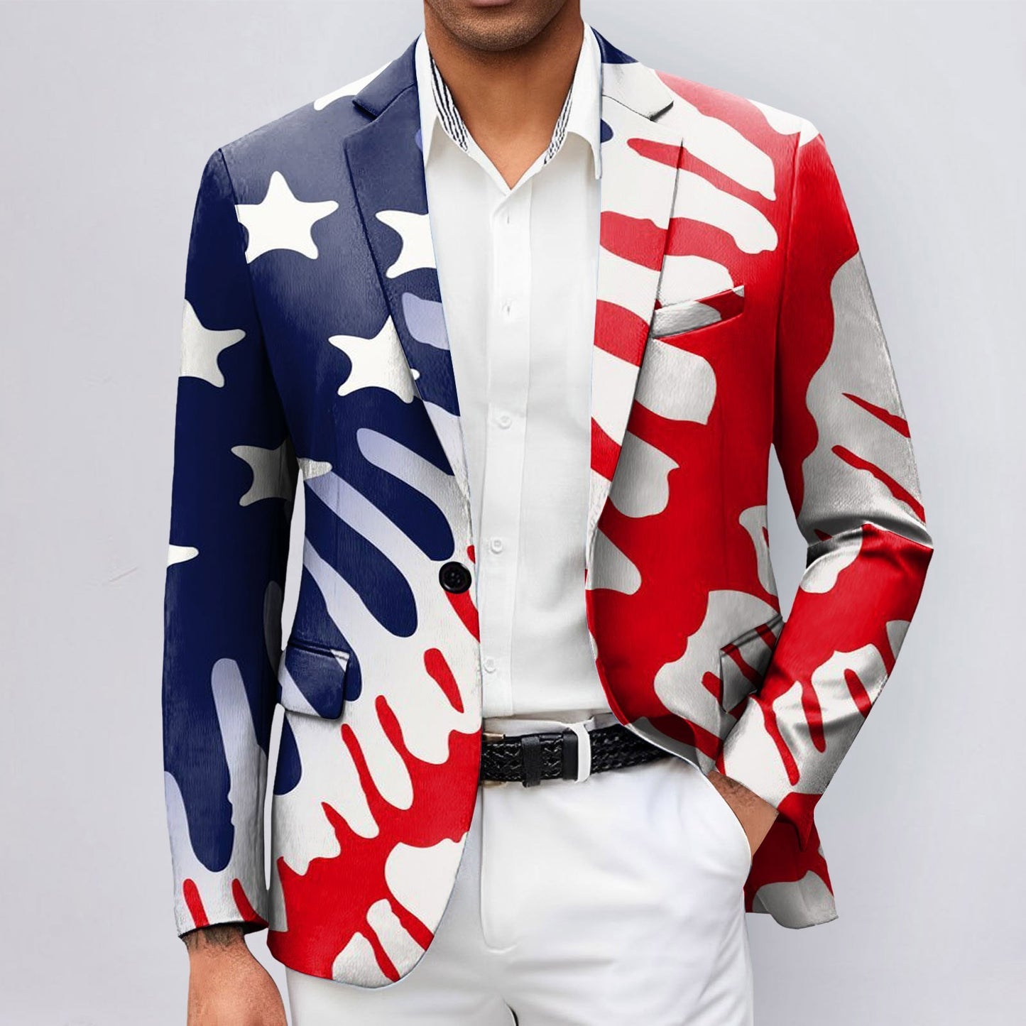 One Button Jacquard Suit Men'S Clothing Fashion Independence Day 3d Digital Printed Suit Jacket Light Business Suit Jacket