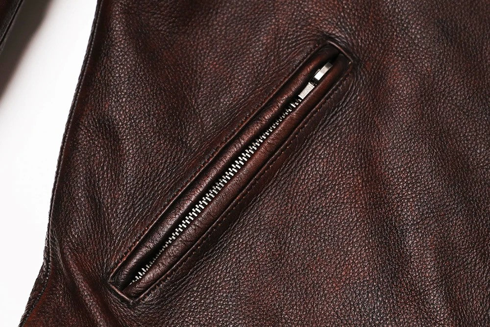 2025 Vintage Brown Genuine Leather Jacket Real Natural Cowhide Men Motorcycle Biker Coat Mens Slim Calf Skin Coat