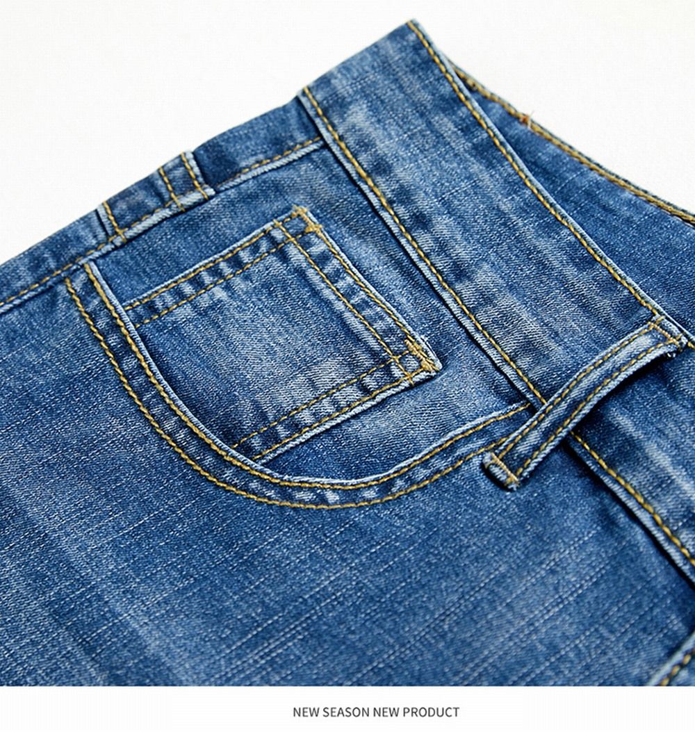 Summer Classic Shorts Jeans Men Denim Pants Straight Stretch Casual Cool  Thin Knee Length Blue Fashion Brand Daily Trousers