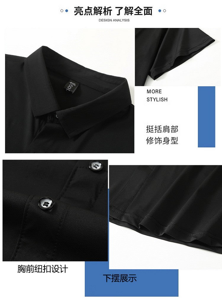 Ice Silk Summer Men's Dress Shirt Turn Down Collar Business Elastic Classic Top Male Plus Size Stretch 6XL 8XL 7XL 9XL 10XL 11XL