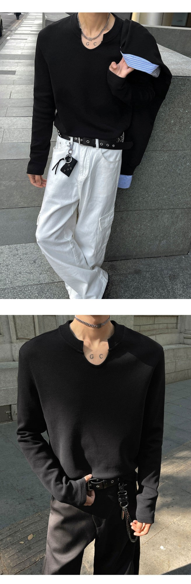 Mens Slim Fit Long Sleeve V-Neck T-Shirt Solid Color Spring  Casual Basic Top  Plain Tee Shirt Breathable Comfort Stretch Soft