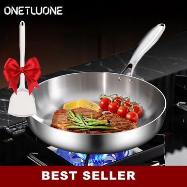 Frying Pan 304 Stainless Steel Non-Stick Steak Pan 22/24/26/28cm Skillet Wok Kitchen Cookware for Gas and Induction Hobs