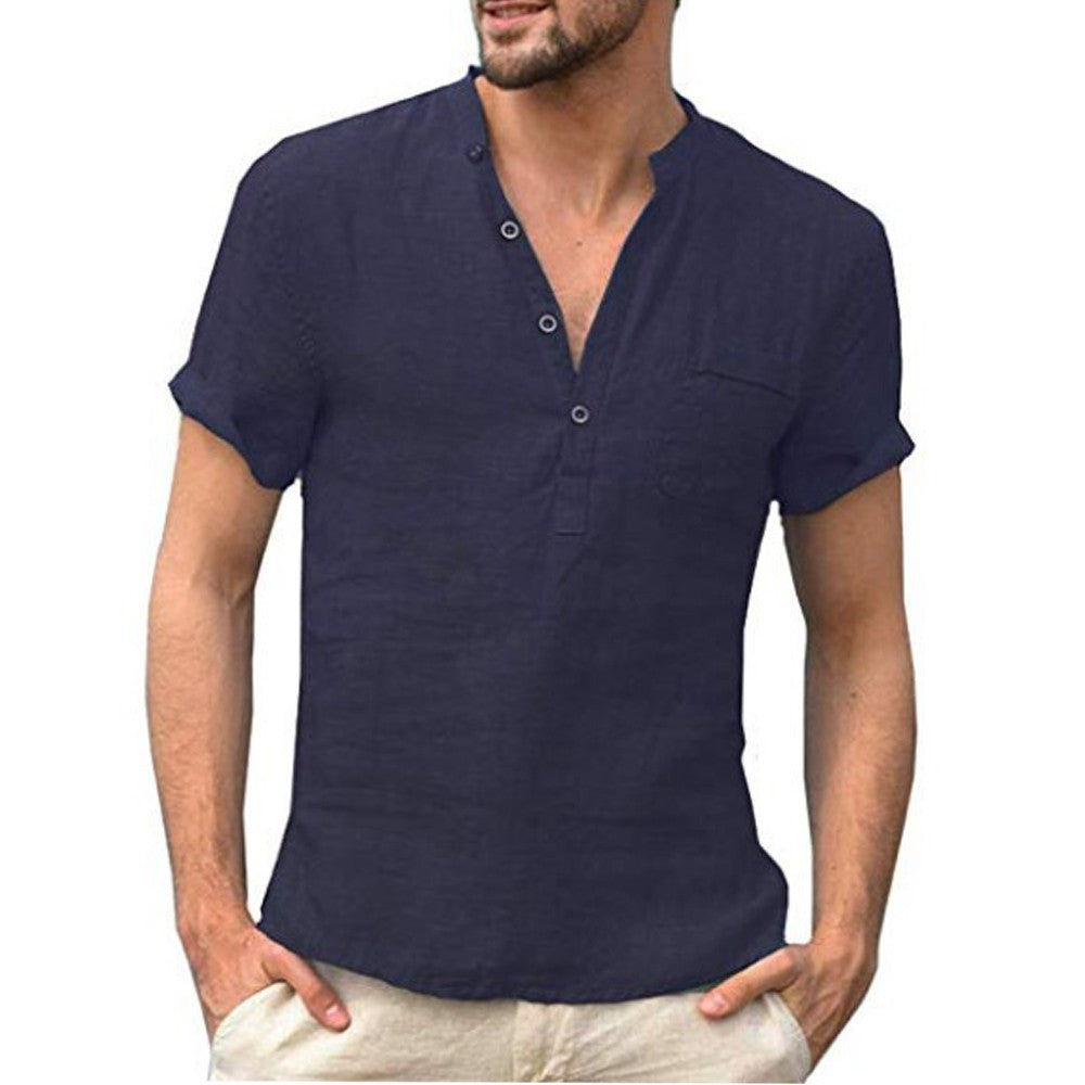 New Summer Men's Short-Sleeved T-shirt Cotton and Linen Led Casual Men's T-shirt Shirt Male Breathable