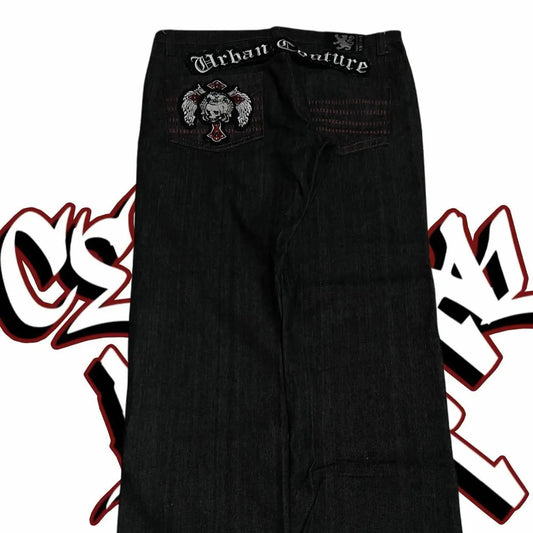 retro y2k gothic lightning graphic jeans wide legs loose loose hip-hop street style men and women fashion clothing