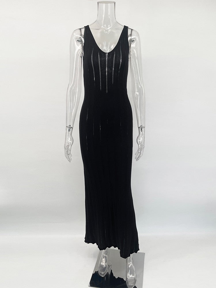 Trendix Knit Backless Dress For Women V Neck Slim Sleeveless Suspender Maxi Dres