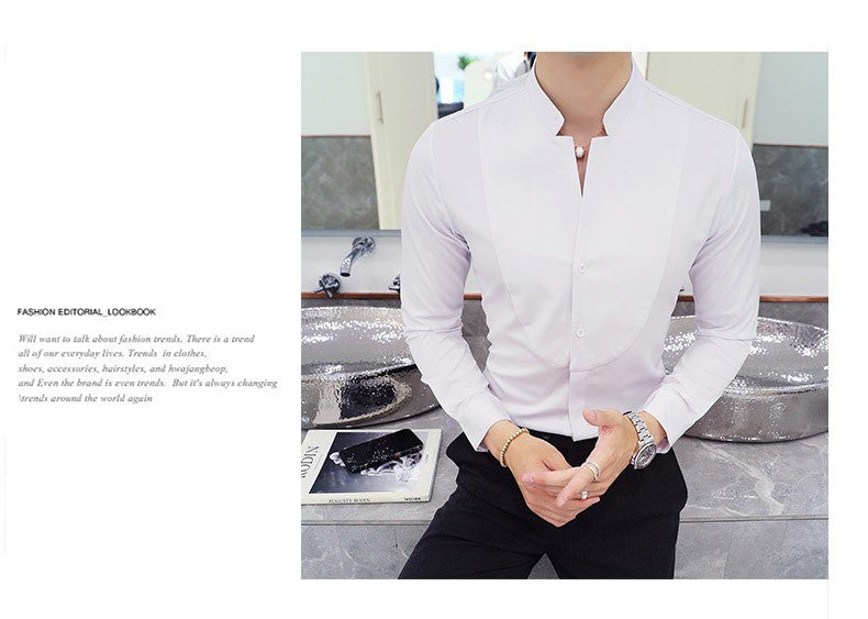 Mens Long Sleeve Shirt Autumn High Quality Stand Collar Casual Slim Solid Color Shirt Oversized Size 5XL Fashion Men Clothing