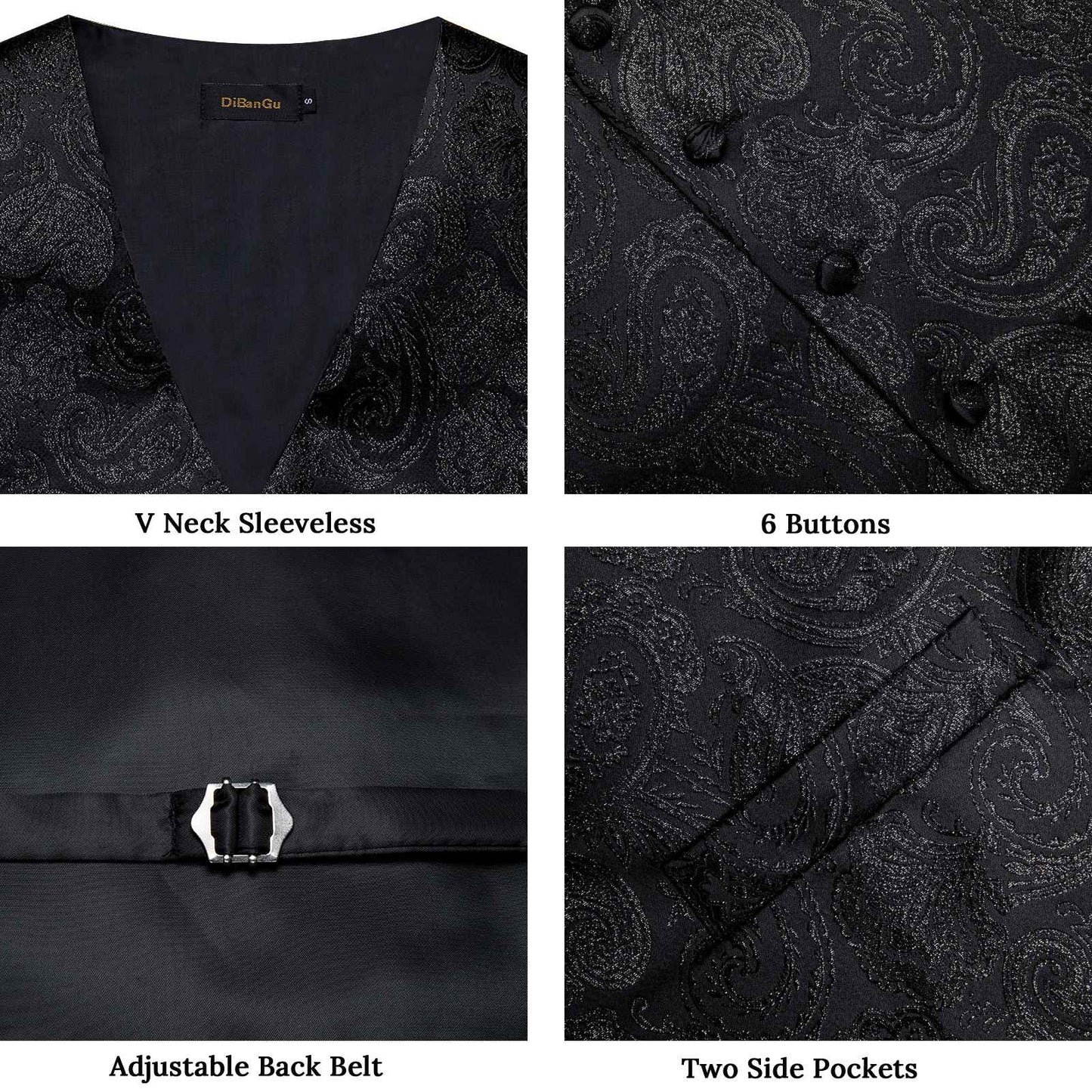 Luxury Paisley Men's Suit Vest Black Pink Red Wedding Prom Tuxedo Waistcoat Necktie Handkerchief Cufflink Sleeveless Jacket Vest