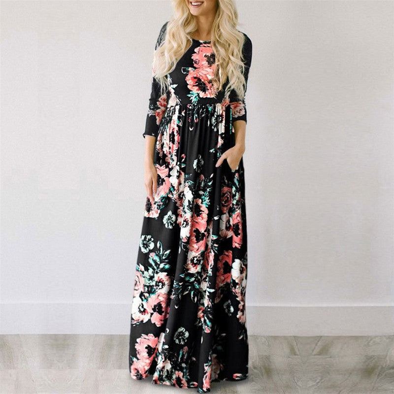 Women Summer Floral Print Maxi 2025 Loose White Boho Beach Dress Women Vintage