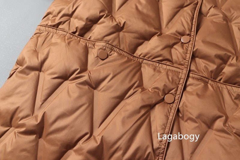 Lagabogy 2025 New Autumn Winter Women Ultralight White Duck Down Long Jacket Female Single-Breasted Double Sided Puffer Coat