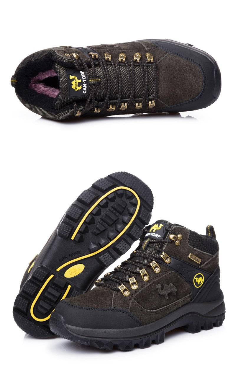 Classic Men Winter Boots Genuine Leather Sneakers For Man Fur Plush Snow Shoes Warm Outdoor Ankle Boots Outdoor Hiking Footwear