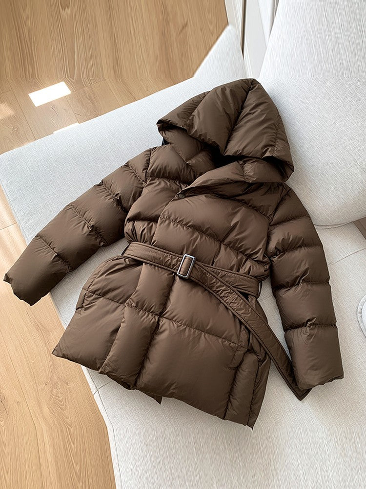 2025 Winter Women's Down Jackets Ultra Light Warm Cusual Coat Female Puffer Jacket With Belt Plus Size Hooded Short Parka