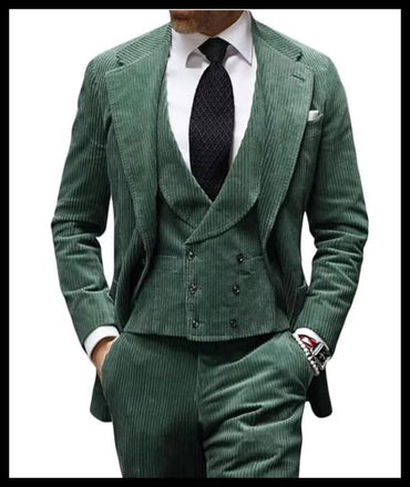 Brown Corduroy Vintage Men Suits Tailor-Made 3 Pieces Wedding Groom Custom Tuxedo Prom Slim Fit 3Pcs
