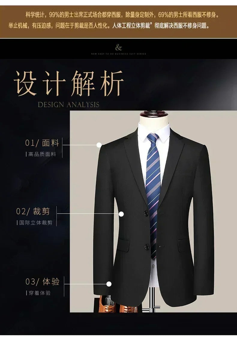 S-8XL New (Blazer+ Pants) Men's Fashion Business Gentleman Trend Slim-fit Casual Wedding Travel Plus-size Solid Color Suit