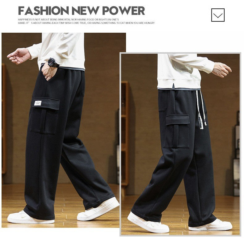 2024 New in Wide Leg Pants Men Autumn Straight Elastic Waist Baggy Cargo Trouser Male Relaxed Streetwear Sweatpant Plus Size Big