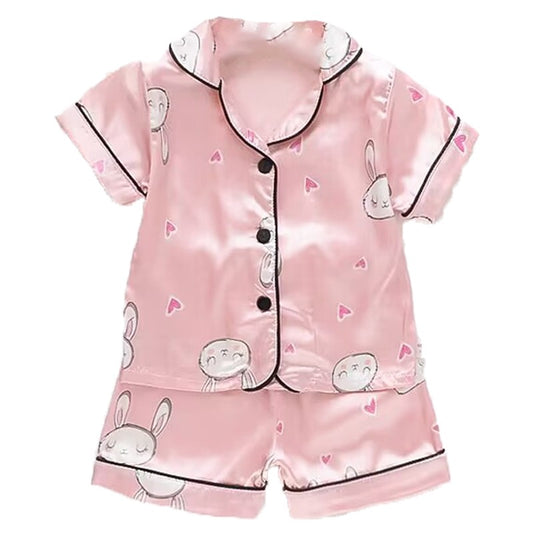 Boys Girls Ice silk satin Cartoon printing Tops Pants Set home Wear Children's pajamas set Baby suit Kids Clothes Toddler