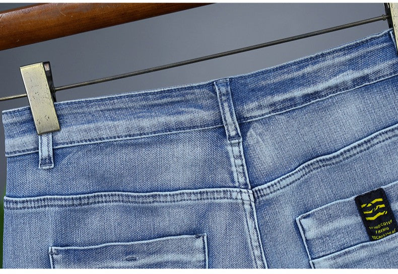 Men's Straight Casual Denim Shorts Simple Solid Color Slim Jeans Comfortable Breathable Bermuda Short Pants Summer