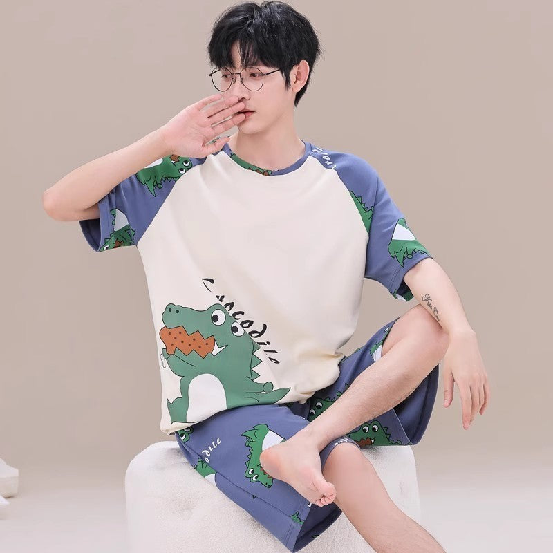 Cotton Summer Thin Men's Pajamas Set Plus Size Short Sleep Tops Pant Sleepwear Suit Male Home Suit Homewear Casual Pyjamas