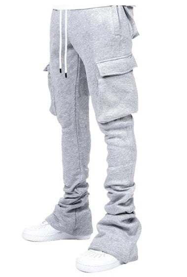 Plus Size Cargo Stacked Pants for Men Fleece Flare Sweat Pants Street Wear Men Pile Up Hiphop Pants New Design