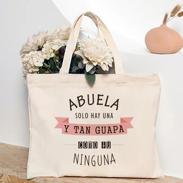 Spanish Abuela Quote Tote Bag Vibrant Shoulder Handbag with Heart Ribbon Design Perfect for Mother’s Day & Grandma Appreciation
