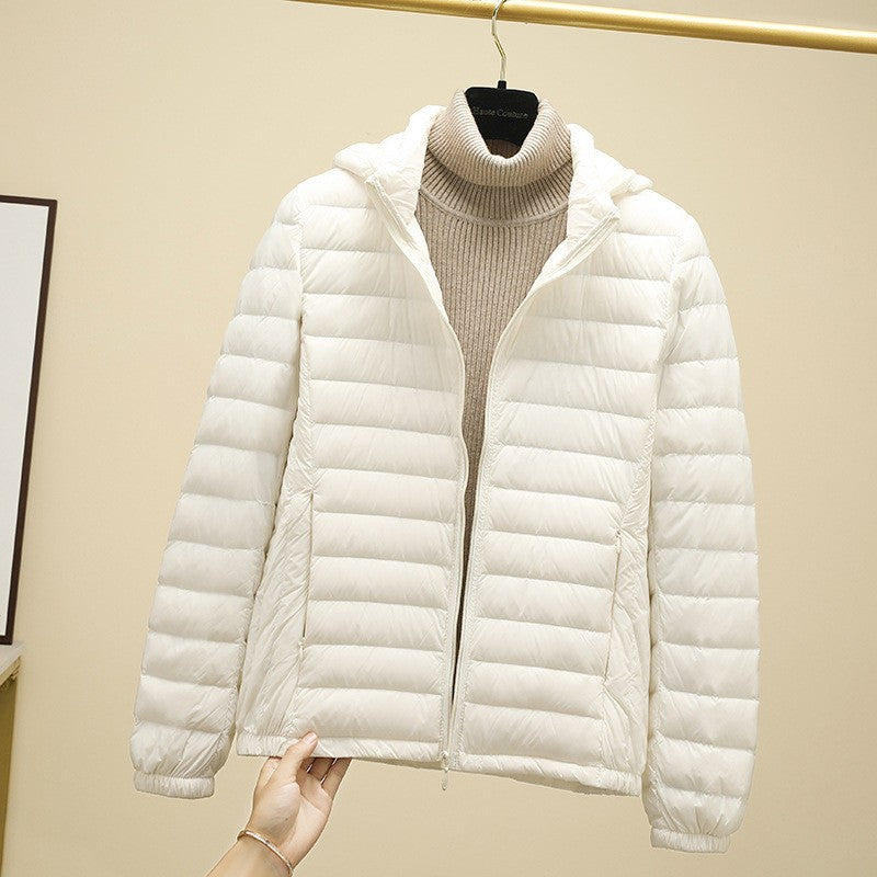 Schinteon Women Ultralight 90% White Duck Down Jacket with Removable Hood Autumn Winter Thin Outwear Portable Storage 2024 New